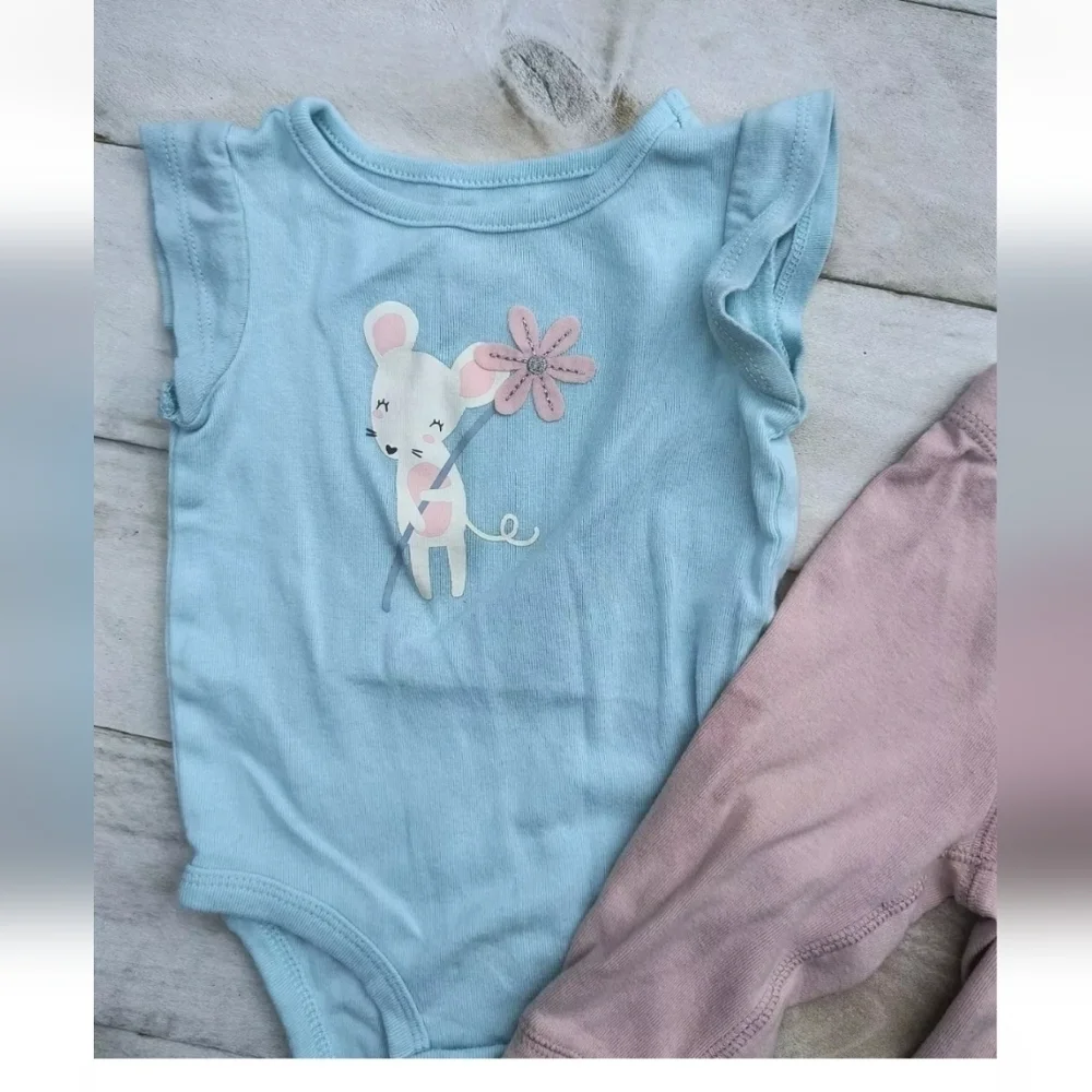 Carter's Baby Girl Mouse SS One Piece With Stretch Pants Blue Pink Size 6 Months
